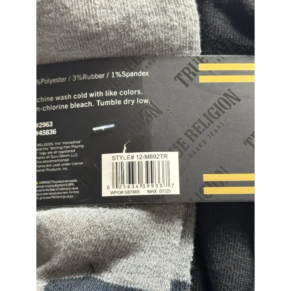 True Religion Men's 12 Pack Half Cushion Mid Crew Socks Black Gray Shoe 8-12.5 N